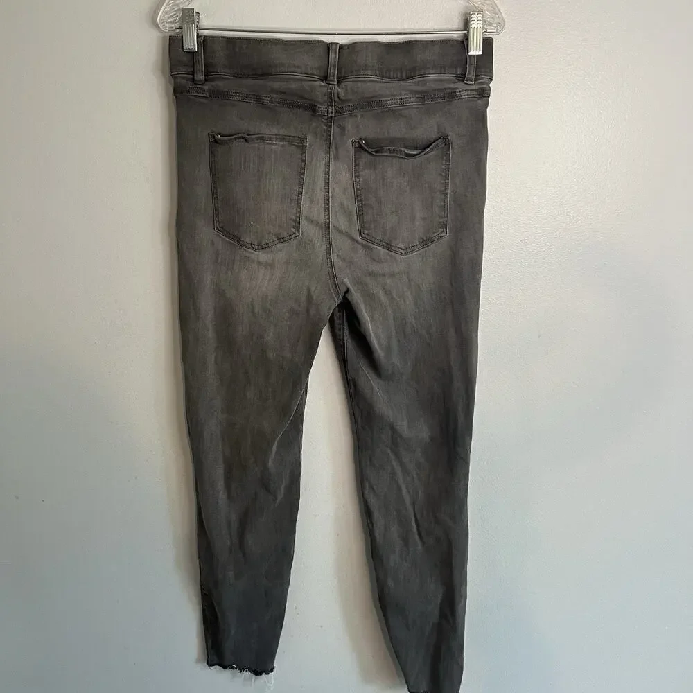 Spanx Womens Pull On Jeans Distressed Raw Hem Gray Sz XL Denim Charcoal - Picture 11 of 13